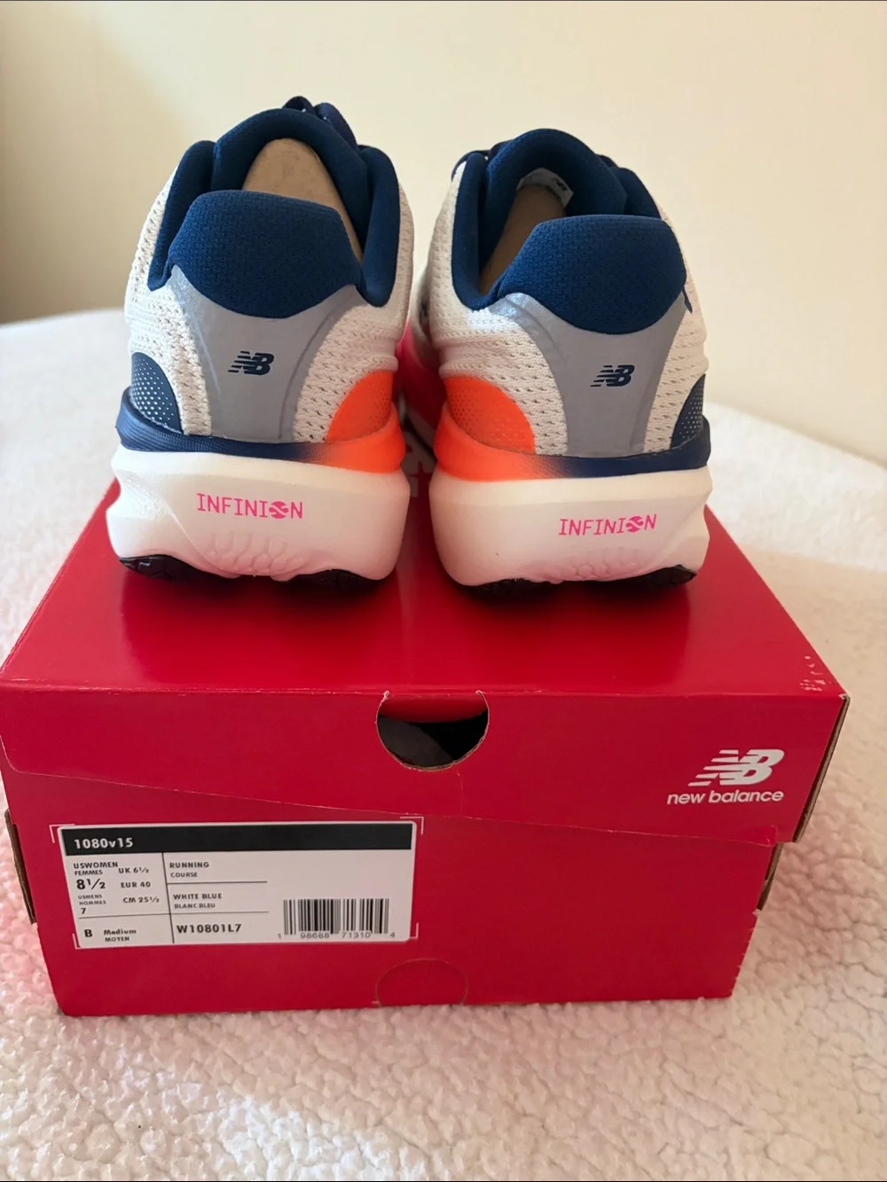 New Balance Womens 1080 Sneakers- White Navy & Pink